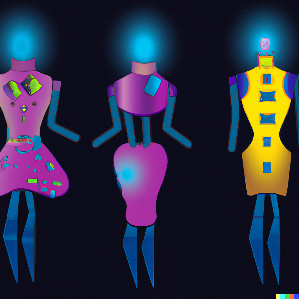 DALL·E 2022 12 29 11.27.11 Lucete en la noche con estos trajes de tecnologia futurista para mujer